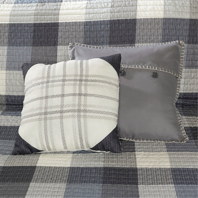 Ensemble de courtepointe à chevrons 6 pièces avec coussins décoratifs gris double / grand, Gris