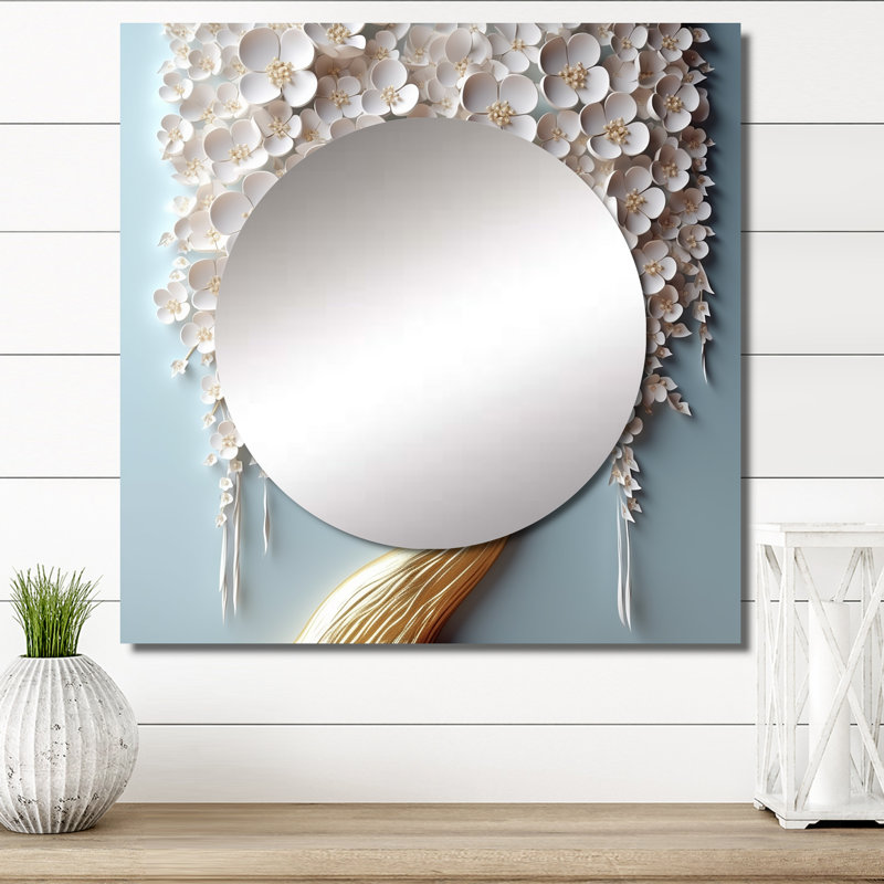 Fumihito - Tree Floral Square Mirror Wall Art For Bathroom, 36" x 36"