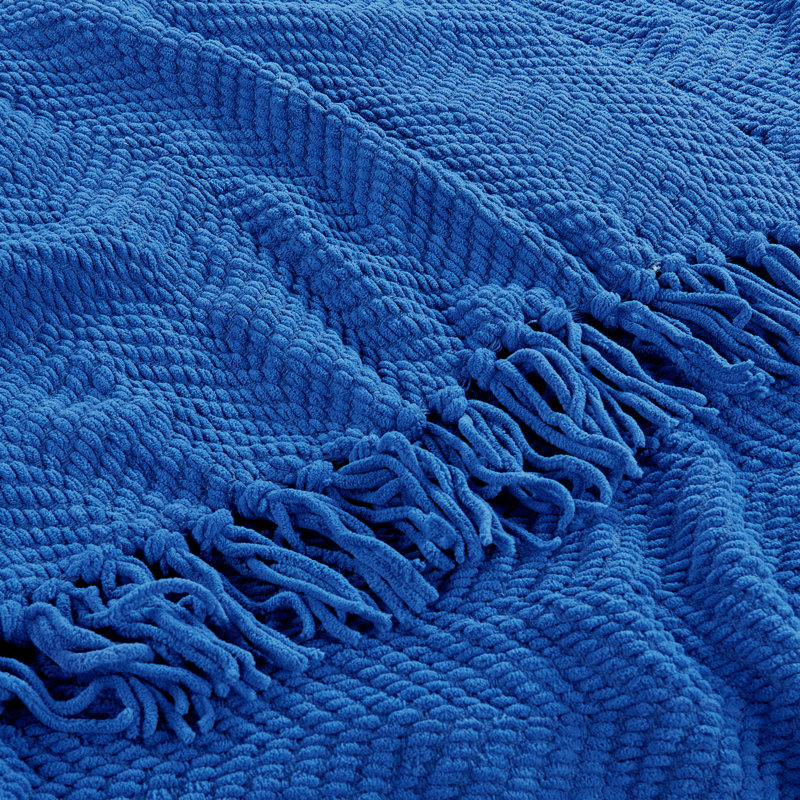 Jeté en tricot de tweed, Bleu tuba, 50 po x 60 po