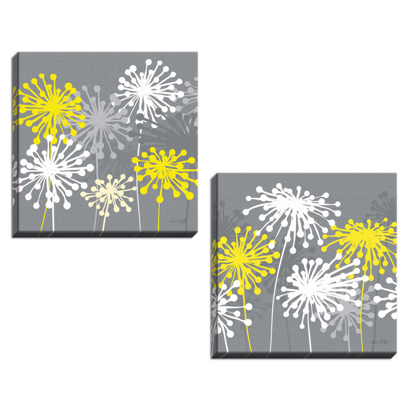 «Gray, White and Yellow Dandelion», ensemble de 2 reproductions d'art sur toile