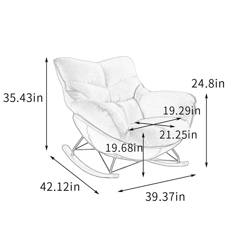 Chaise berçante simple moderne avec coussin amovible, Brun, Brun