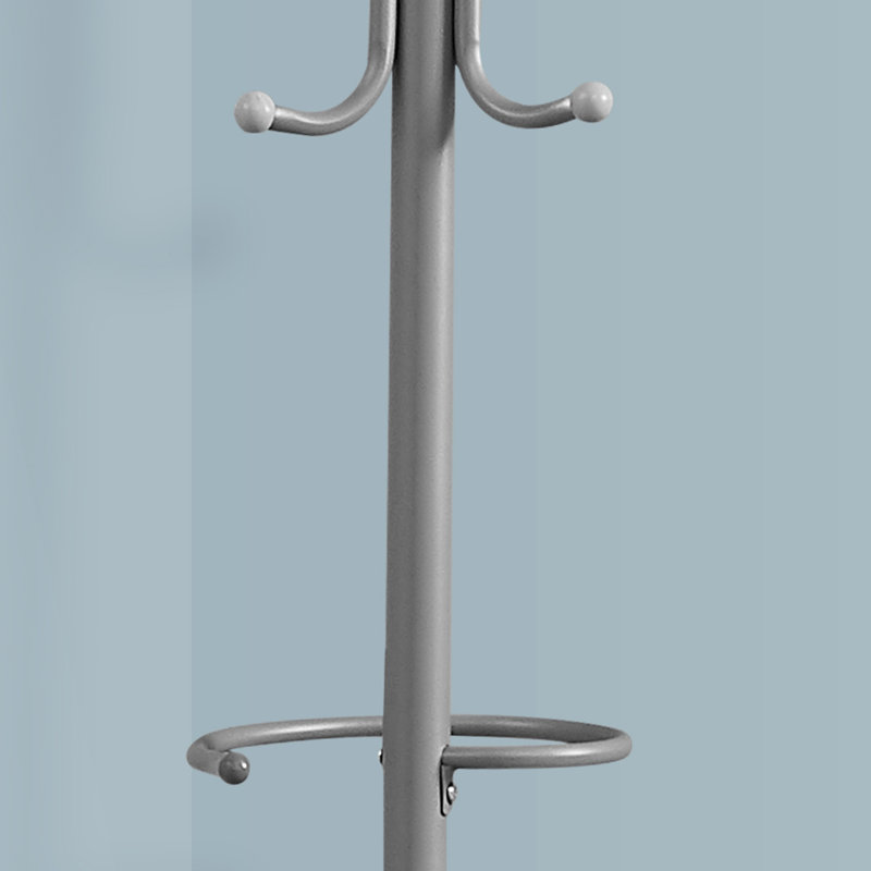 Contemporary Grey Metal Free Standing Coat Rack With 6 Hooks And Umbrella Holder For Entryway, Bedroom, And Office, Silver