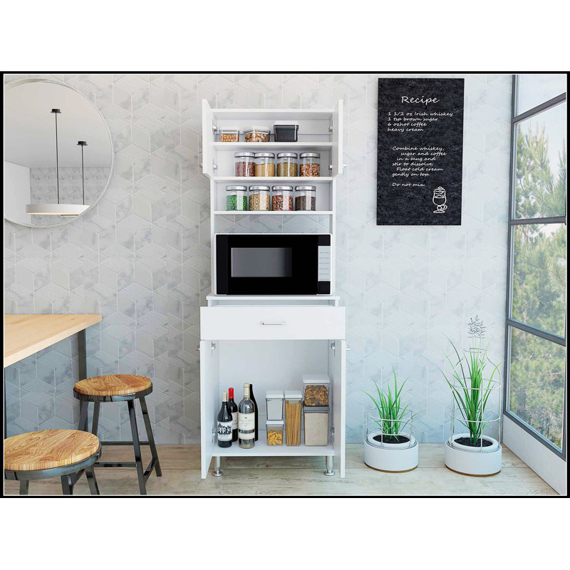 Garde-manger moderne à 1 tiroir et 1 tablette avec pieds réglables en métal Santa Maria pour un rangement et un style améliorés