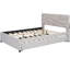 Lit plateforme tapissier beige avec tête de lit gigogne en brique et lit gigogne simple, pour la détente