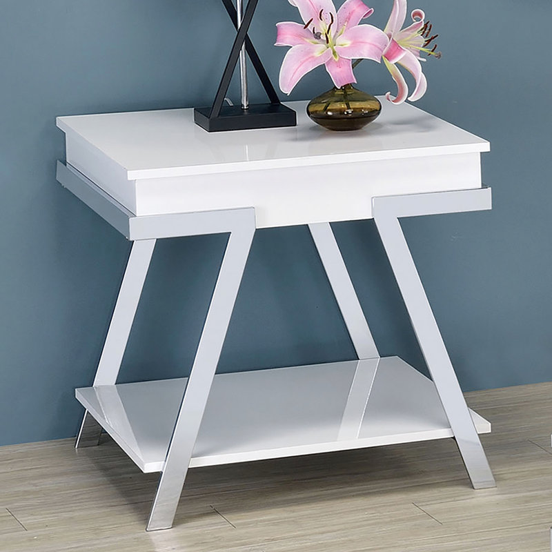 Table de bout rectangulaire blanche avec cadre et rangement ouvert pour le salon de fabrication moderne en placage de papier