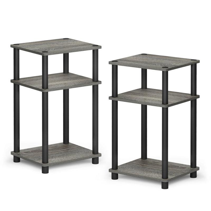 Ensemble de tables de bout avec rangement Colwyn, Gris chêne français, Noir, 2