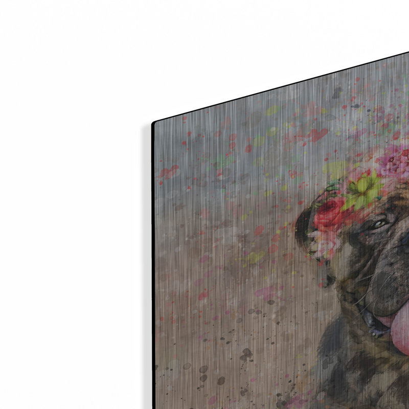 Art mural en métal Lark Manor ™ «Flower Crown Mastiff» par Furbaby Affiliates, H 16 po x l 24 po