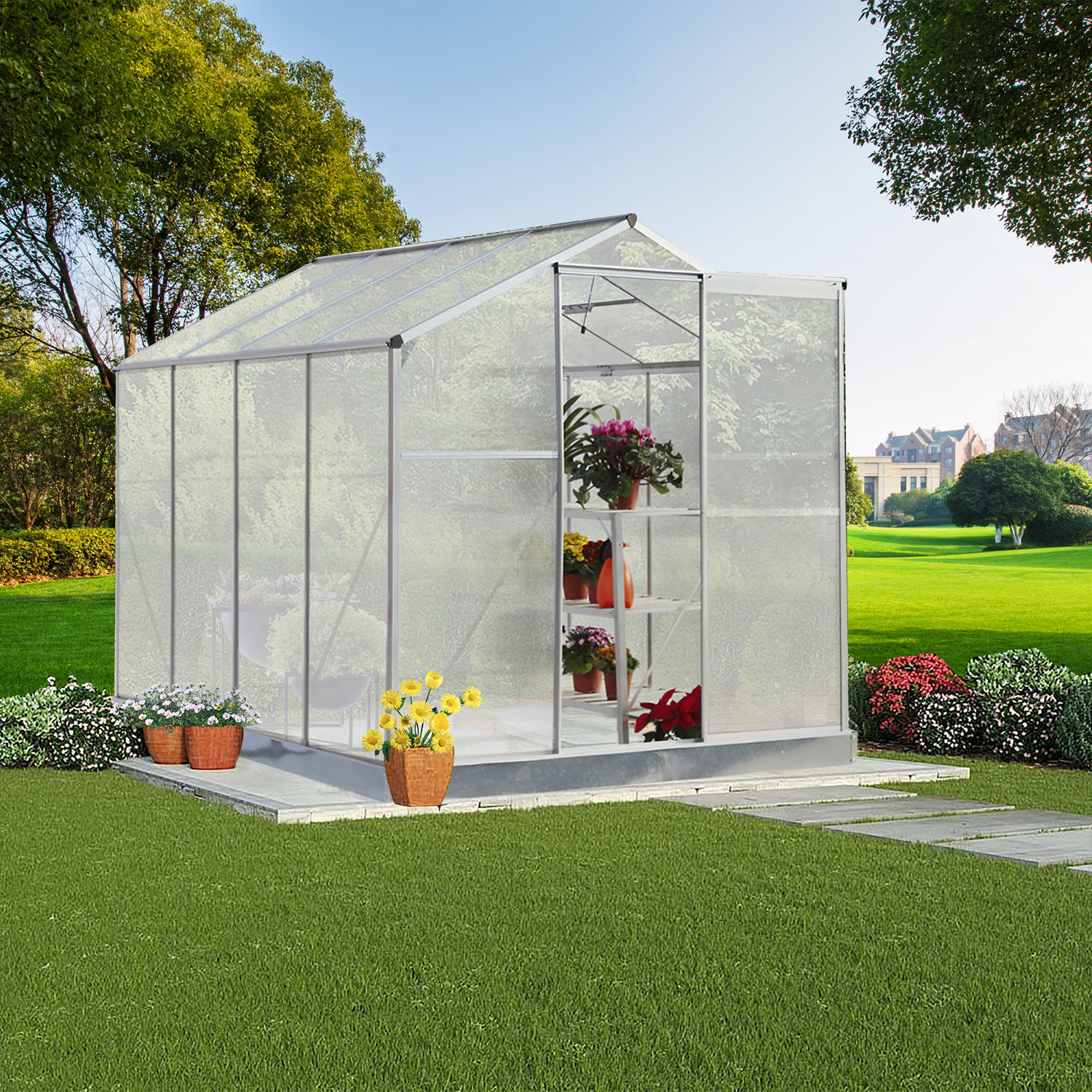 Contemporary Minimalist Design Greenhouse With Metal Frame And Twin-Wall UV  Polycarbonate Panels, For Outdoor Use