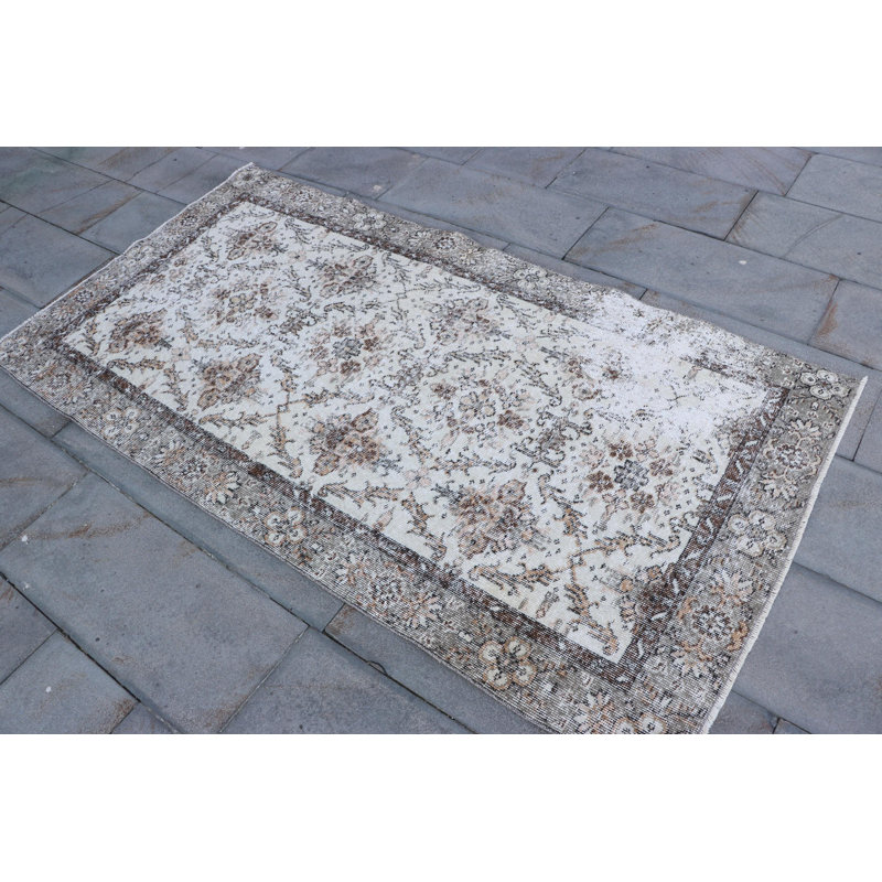 Tapis turc Oushak authentique - pièce vintage beige de style antique pour le décor d'entrée