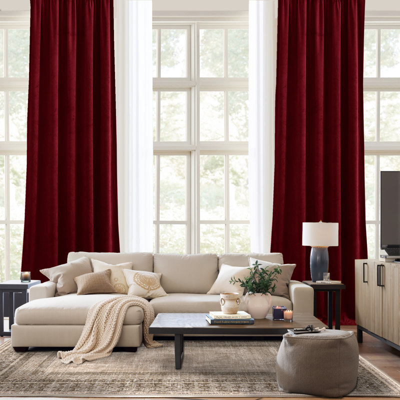 Velvet Curtains Thermal Insulated Sound Reducing Heavy Matt Heat & Chill Resistant Drapes for Home Decoration, 2 Panel, Red