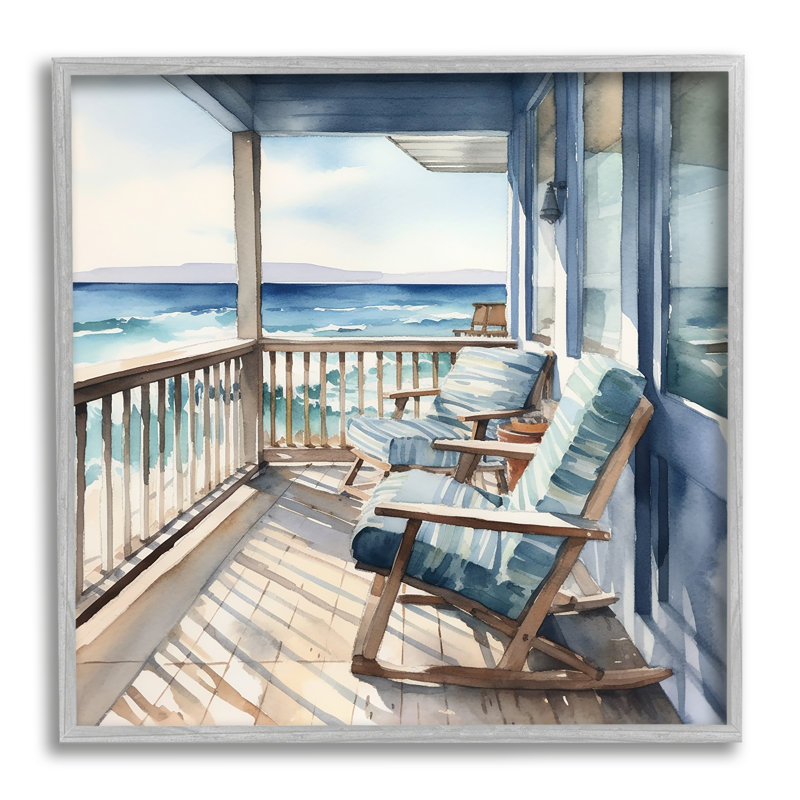 Vue sur la plage au bord de l'eau par LSR Design Studio, Estampe numérique Farmhouse, H 24 po x l 24 po x P 1,5 po