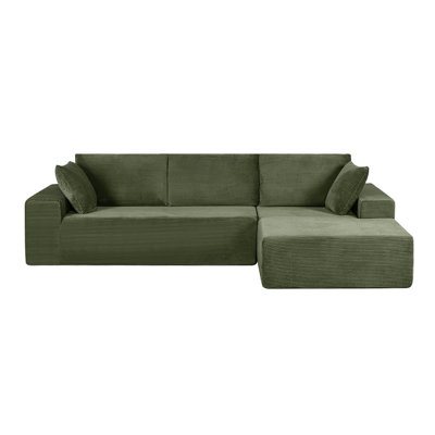 Convertible Sectional Sofa In Soft Corduroy, Modern Comfy Couch With Full Foam Cushioning, Cozy Sleeper Sectional For Living Room, Bedroom, No Assembl