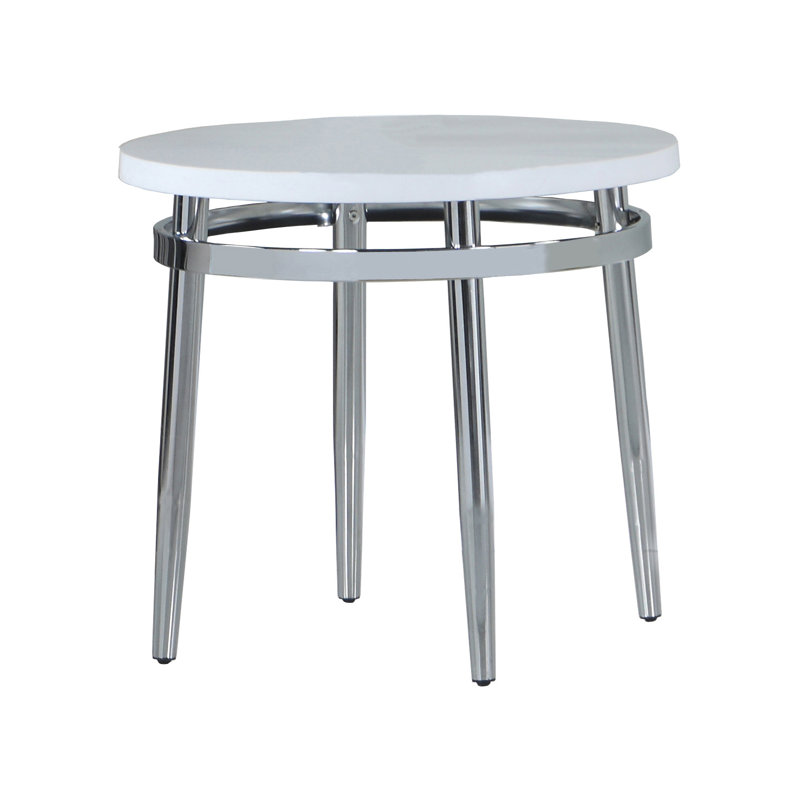 Calise Round End Table in White and Chrome
