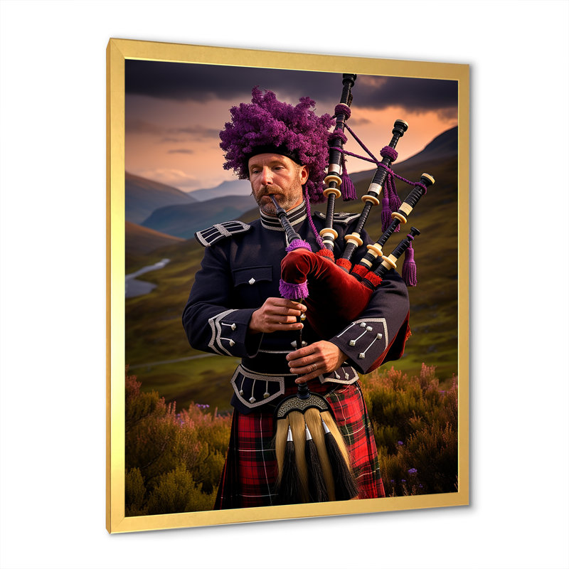 Écosse, cornemuse Great Highland, en Écosse I, Cadre doré simple, H 32 po x l 24 po x P 1 po
