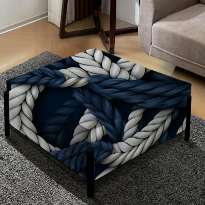 Coastal Rope Motifs White And Blue - Coastal Large Square Ottoman