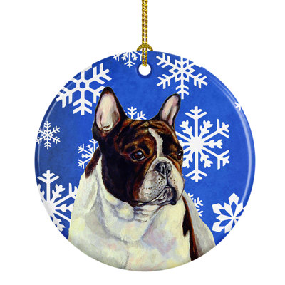 Ornement figurine suspendu en flocon de neige en céramique french flocon de neige french bouledogue