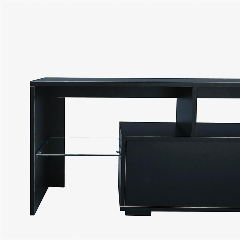 Meuble télé moderne noir, télécommande 20 lumières DEL, Noir