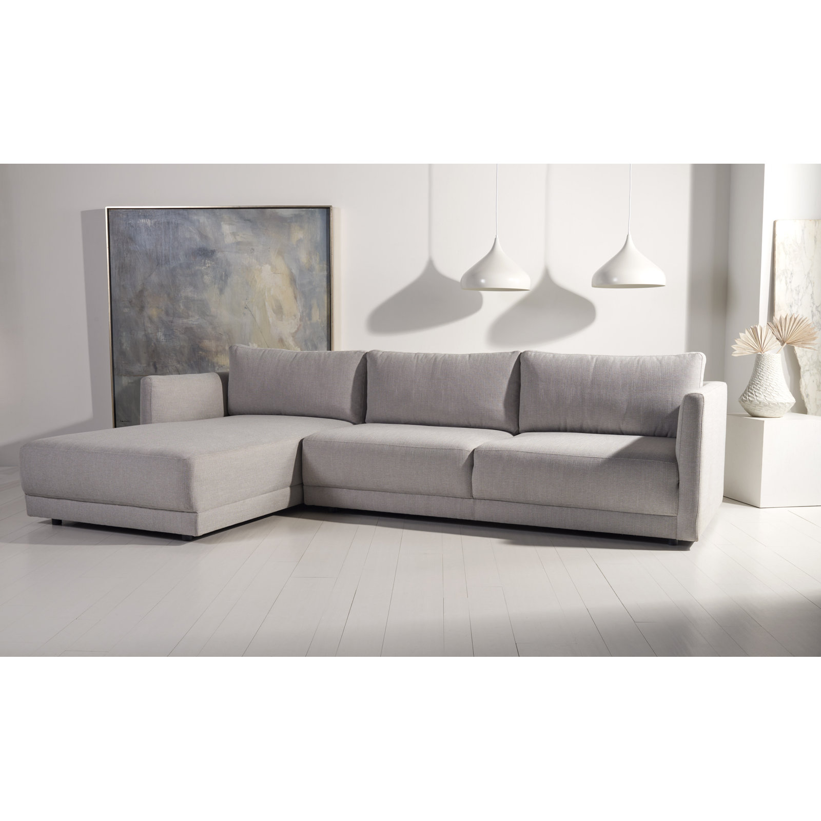 Kayden Upholstered Chaise L-Sectional, Dark Gray Linen Blend, Right Hand Facing
