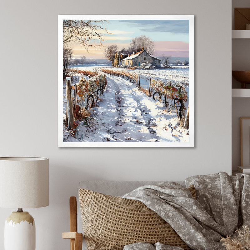 «Vineyard Winter Scenery» sur toile, Cadre simple blanc, H 24 po x l 24 po x P 1 po