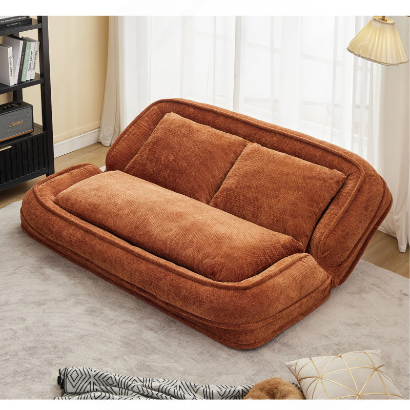 Double Human Dog Bed, Lazy Sofa, Loveseat, Fits You & Pets, Extra Large Floor Couch, Can Sit Or Lie Down, 2-In-1, 5 Adjustable Position, Plump Pillow, 2 Seat, Chenille, Orange