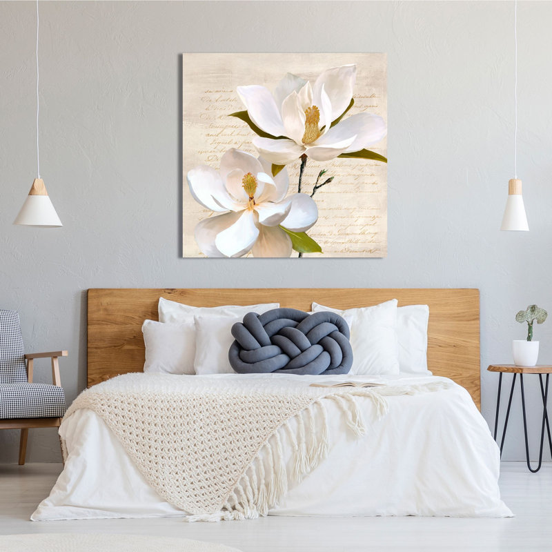Ivory Magnolia II 1 Piece Wrapped Canvas Wall Art, 90cm H x 90cm W x 4cm D