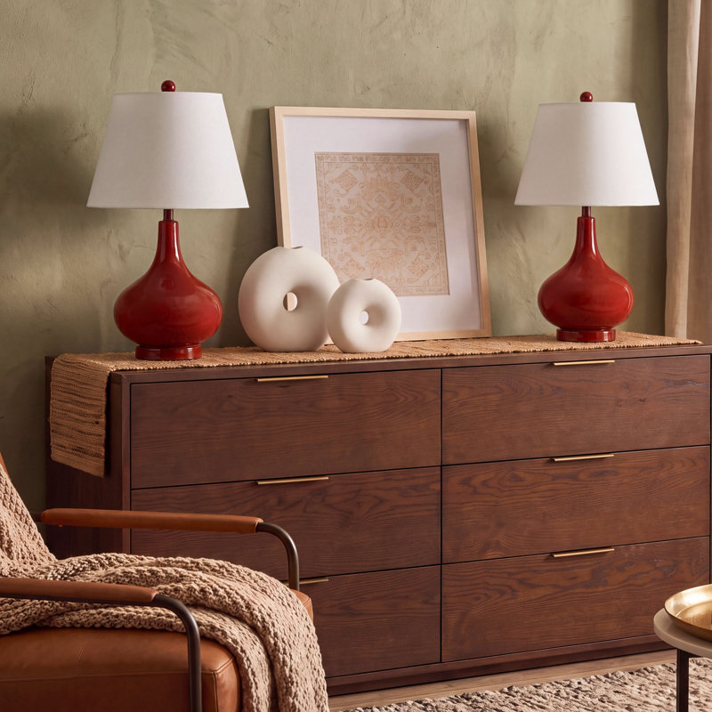 Akeim Glass Table Lamp, Chinese Red