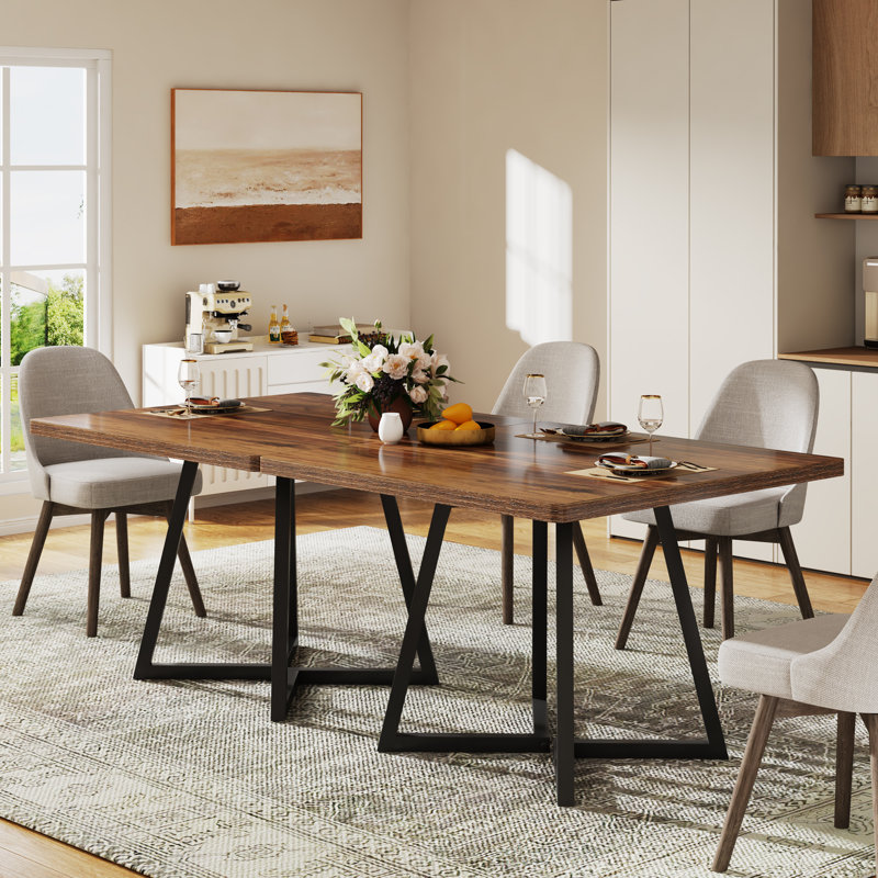 Square Kitchen Dining Table Set of 2, Industrial Dinner Table with Metal Base, Brown
