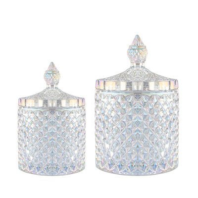 Glass Apothecary Jars With Lids Bathroom Storage Organizer For Cotton Swabs(Dazzle Color/2 Pack)
