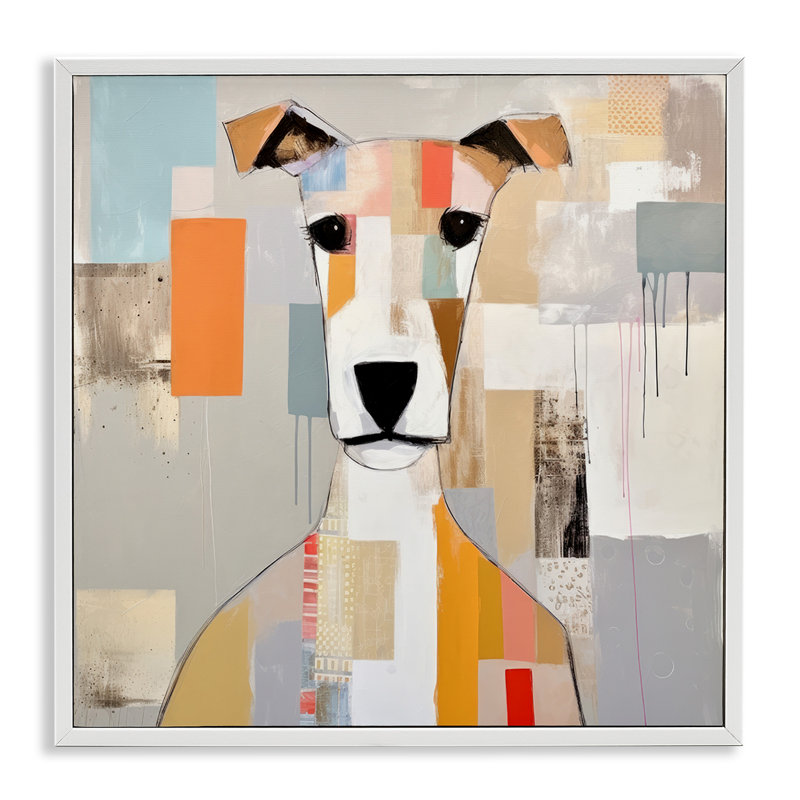 Az-111-Collage abstrait de visage de chien encadré, Giclée encadrée blanc bord de mer, H 17 po x l 17 po x P 1,5 po