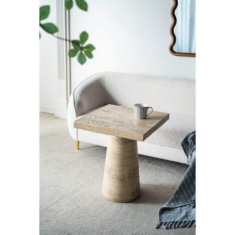 Table d'appoint en magnésium 20 x 20 x 24 po, finition crème, plateau et piédestal carrés, pour table de chevet, vestibule, support pour plante, décor de bureau contemporain 20 x 20 x 24 po, base piédestal, tables de chevet polyvalentes, vestibule