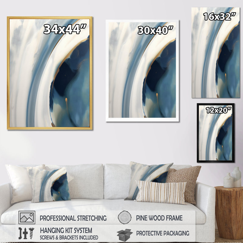 «Essential Blue Abstract Minimal Wave», reproduction d'art sur toile, Cadre photo argenté, H 44 po x l 34 po x P 1,5 po