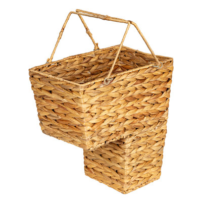 Bertram Handwoven Wicker Stair Basket with Handles