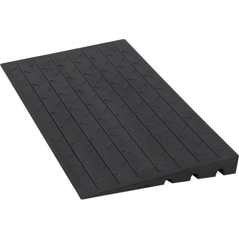 Heavy Duty Rubber Threshold Ramp for Driveway and Curb, 1130kg  Load, 3 Channel Wire Cover, Non-Slip, Reflective Safety Strips, Portable Access for Wheelchair, Scooter, Motorcycle, 24x42x4in