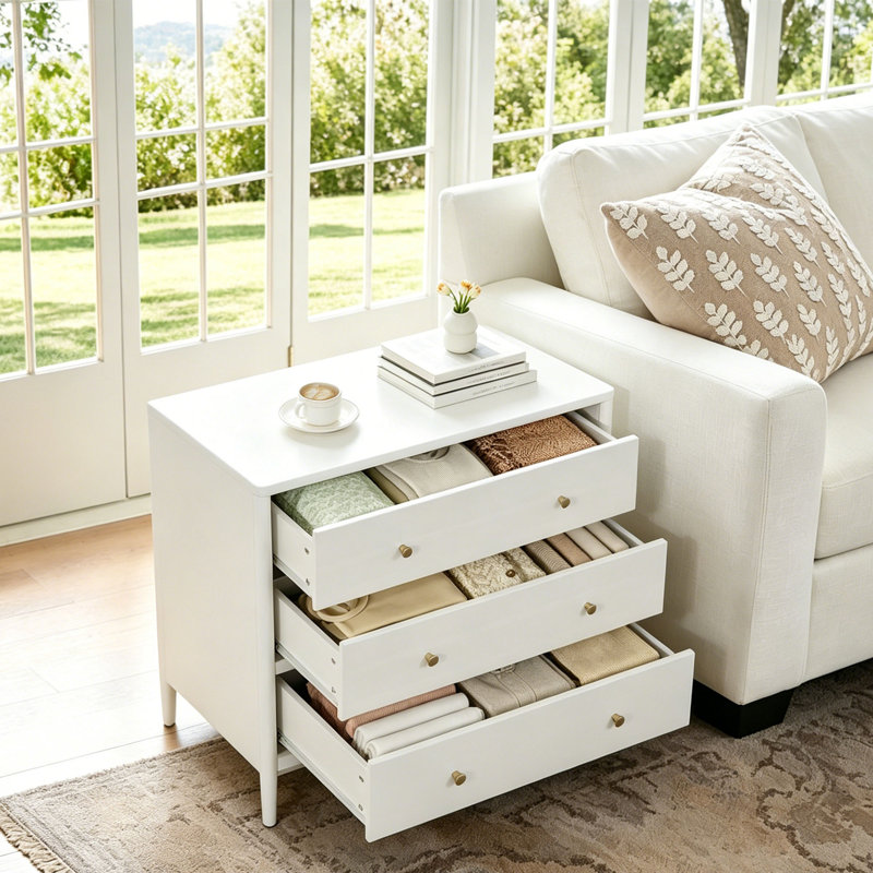 30'' H Modern Nightstand With Interlocking Drawers, Rustic End Table With 3 Large Drawers