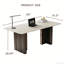 Bureau d'écriture rectangulaire moderne de 63 po, plateau en pierre frittée en travertin, base double en acier inoxydable