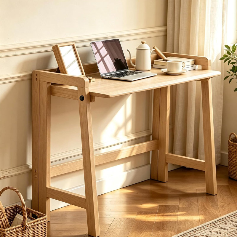 Bureau pliant en bois massif de 80 cm, table de chevet naturelle pour chambre à coucher