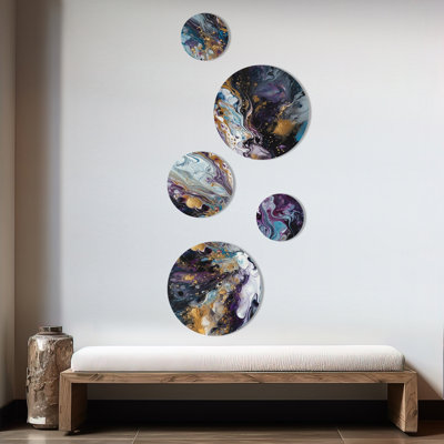 Gold Purple Captivating Liquid Ink III - Abstract Marble Metal Wall Décor