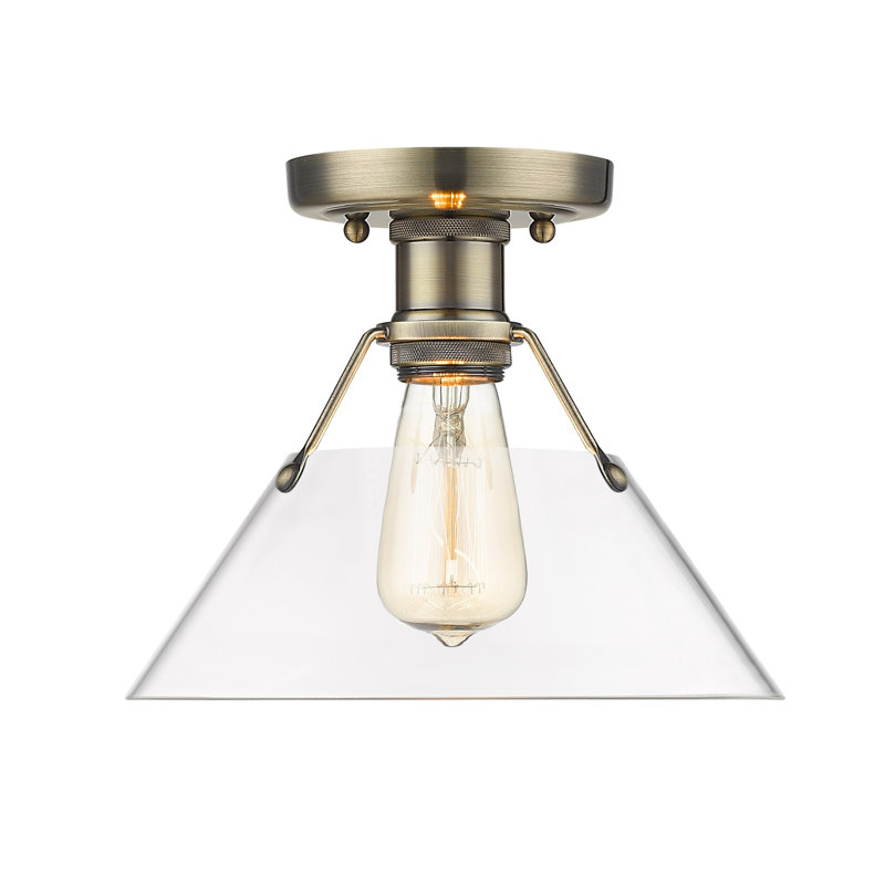 Plafonnier encastré à une lumière de 10 po Weatherford, Laiton vieilli, Verre transparent