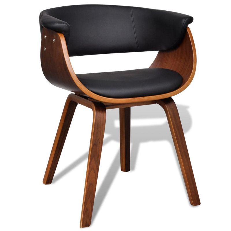 Chaise de salle à manger avec accoudoirs en bois courbé et similicuir, Brun foncé, Noir