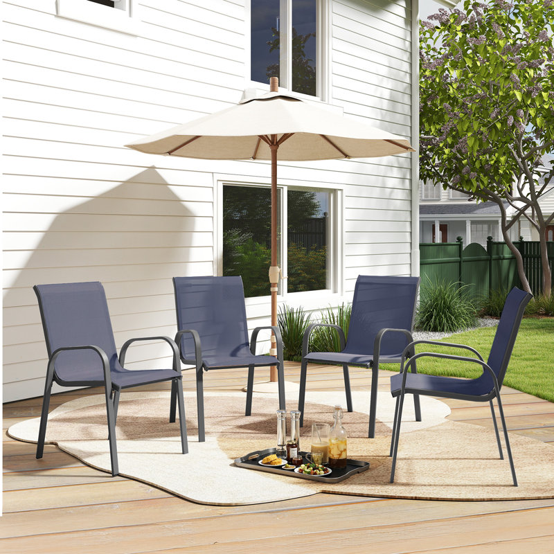 Ensemble de 4 chaises de patio Christopher en tissu textilène bleu Christopher, Bleu
