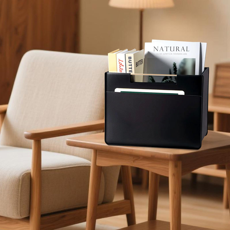 Porte-revues en cuir pliable avec poignées