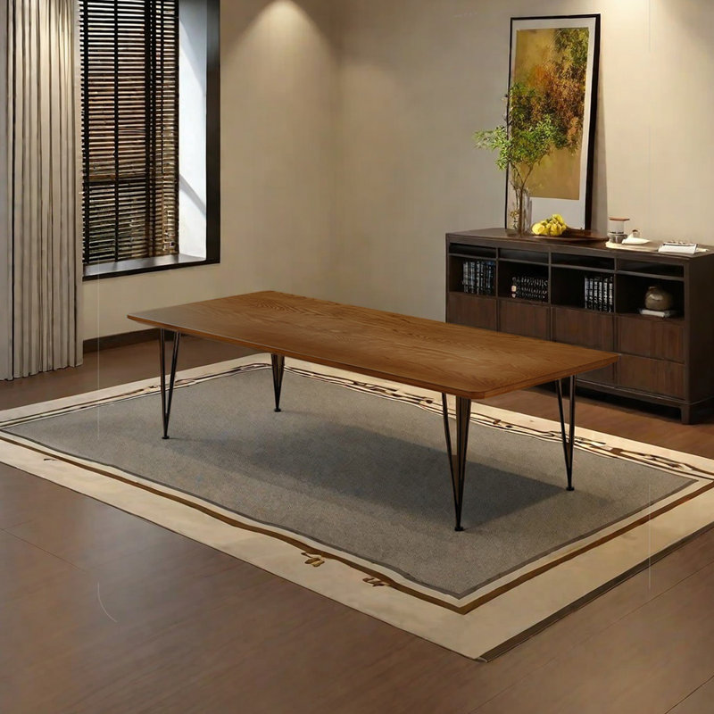 Ash wood iron dining table, 29.53"H x 70.87"L x 31.5"W