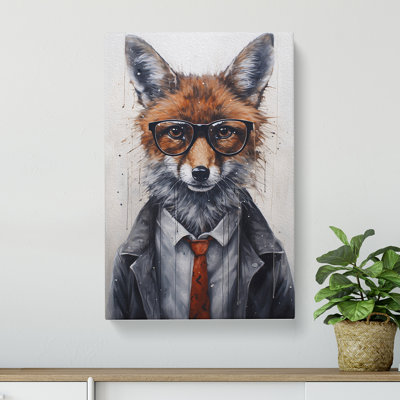 Fox with Glasses Painting - Wrapped Canvas