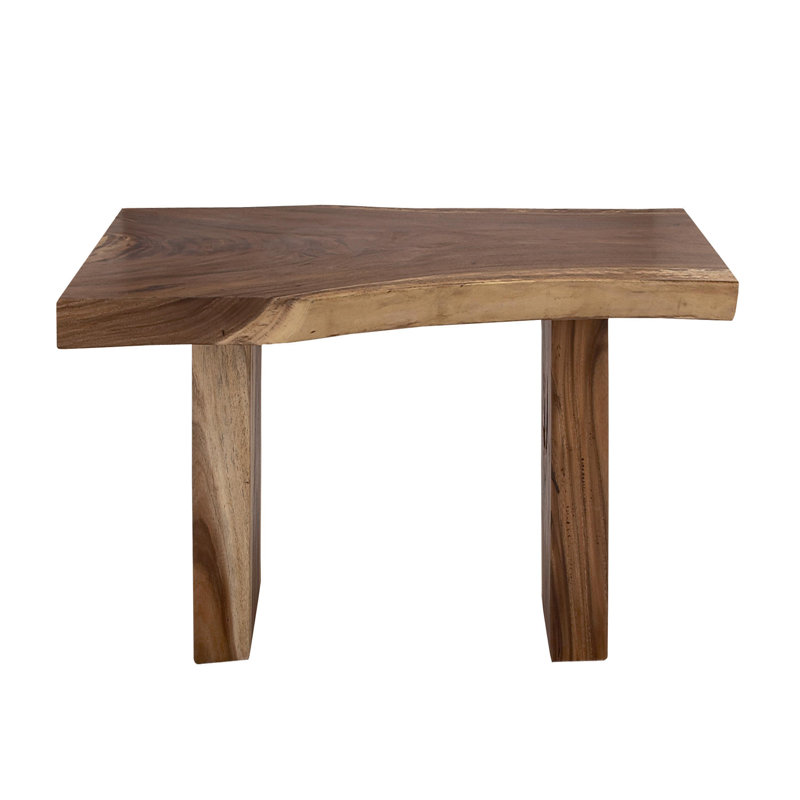 Light Brown Reclaimed Wood Live Edge Dining Table with Block Base