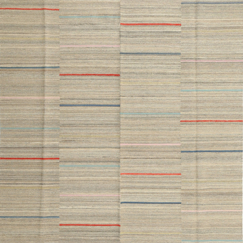 Tapis contemporain rouge / gris / noir, Carré 6 pi