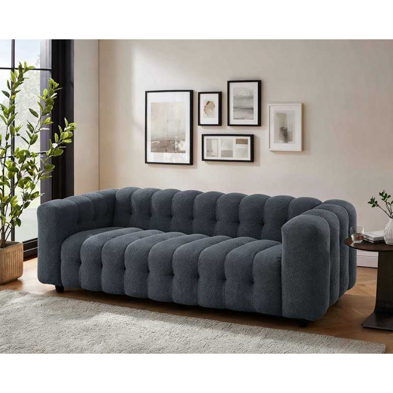 Lavance 89.4" W Tufted Bouclé Sofa , Blue