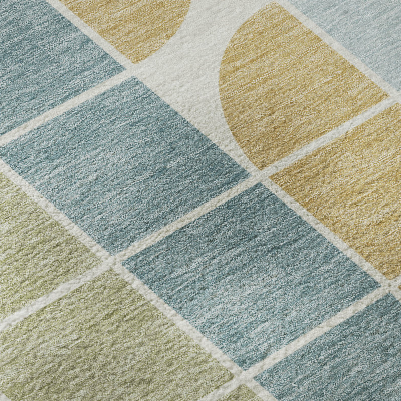 Premium Machine Washable Mayfield AMF2418 Geometric Rug, Seafoam, 1'8" x 2'6"