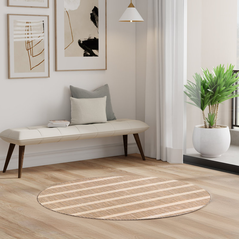 Positano 6' x Round Beige Ivory Modern Rug, Round 6', Beige