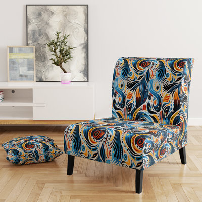 Fauteuil de chambre bleu et orange Tribal Dreams I - Tissu d'ameublement rembourré moderne et contemporain