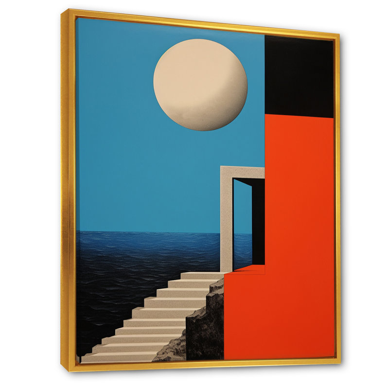 Illustration rétro de l'architecture pleine lune I, Cadre flottant doré, H 32 po x l 16 po x P 1 po